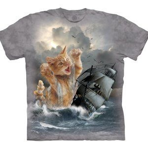 The Mountain Krakitten Cat Kitten Ship Ocean Kitty Pirate Grey T-Shirt S-3X